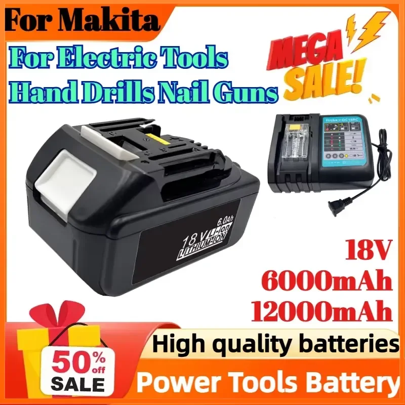 18V 6000mAh 12000mAh for Makita Electric Tools Hand Drills Nail Guns Rechargeable Power Tools Battery Li-Ion Replacement
18V 6000mAh 12000mAh for Makita Electric Tools Hand Drills Nail Guns Rechargeable Power Tools Battery Li-Ion Replacement