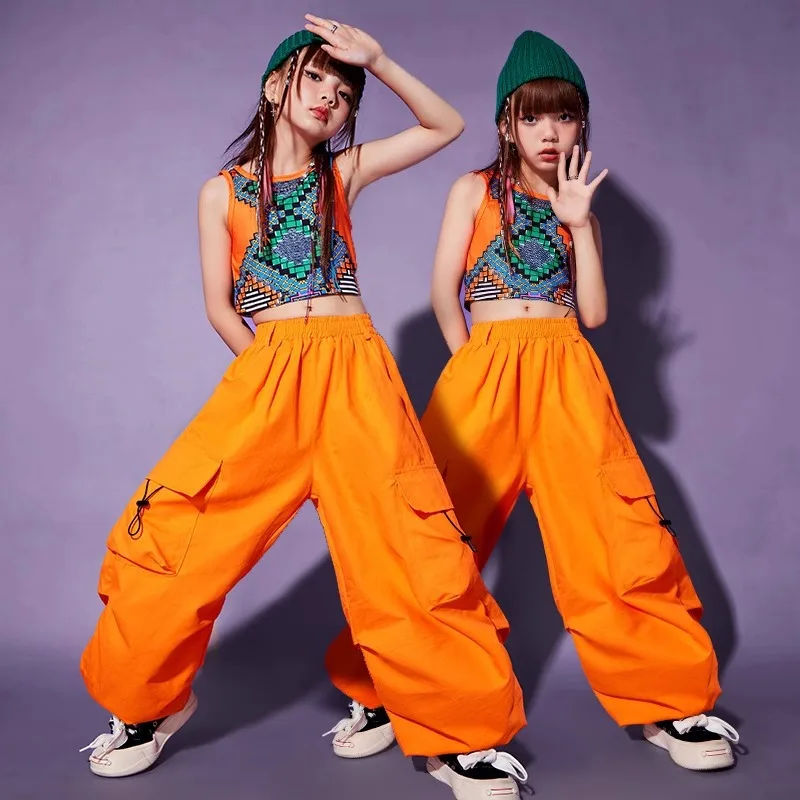 Kid Kpop Hip Hop Clothing Geometry Print Crop Tank Top Orange Casual Jogger Cargo Pants for Girl Jazz Dance Costume Wear Clothes
Kid Kpop Hip Hop Clothing Geometry Print Crop Tank Top Orange Casual Jogger Cargo Pants for Girl Jazz Dance Costume Wear Clothes