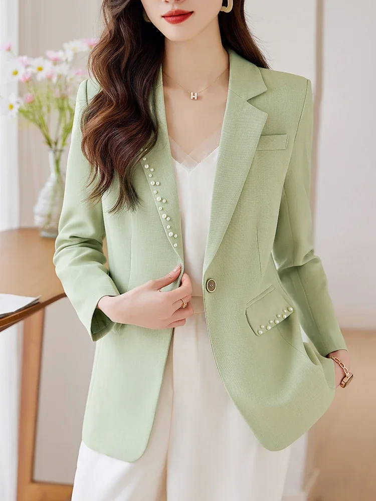 Ladies Blazer Women Green Apricot Pink Black Solid Long Sleeve Single Button Slim Jacket Female Business Work Wear Formal Coat
Ladies Blazer Women Green Apricot Pink Black Solid Long Sleeve Single Button Slim Jacket Female Business Work Wear Formal Coat
