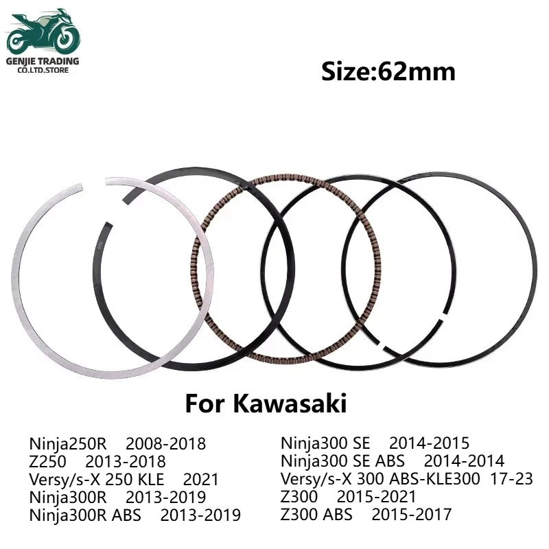62mm STD Motorcycle Piston Rings for Kawasaki Ninja250R 2008-2018 Z250 Ninja300 Versy/s-X 250 300 Z300 2015-2021 13008-0032/47
62mm STD Motorcycle Piston Rings for Kawasaki Ninja250R 2008-2018 Z250 Ninja300 Versy/s-X 250 300 Z300 2015-2021 13008-0032/47