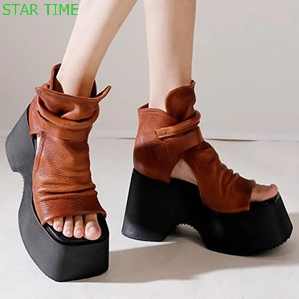 Platform Leather Retro Summer Short Boots 2024 Spring New Wedge Heel Peep Toe Sandals Black/brown Casual Women Boots
Platform Leather Retro Summer Short Boots 2024 Spring New Wedge Heel Peep Toe Sandals Black/brown Casual Women Boots