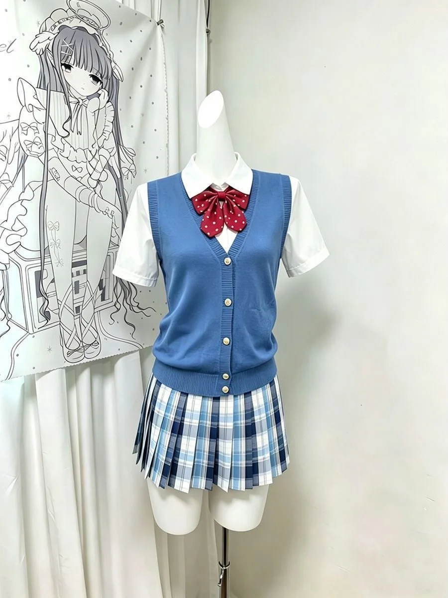 Princess Style JK Uniform Set Bubble Blue Knitted Cardigan Vest College Wind Snow White Checkered Skirt Four-Piece Suite
Princess Style JK Uniform Set Bubble Blue Knitted Cardigan Vest College Wind Snow White Checkered Skirt Four-Piece Suite