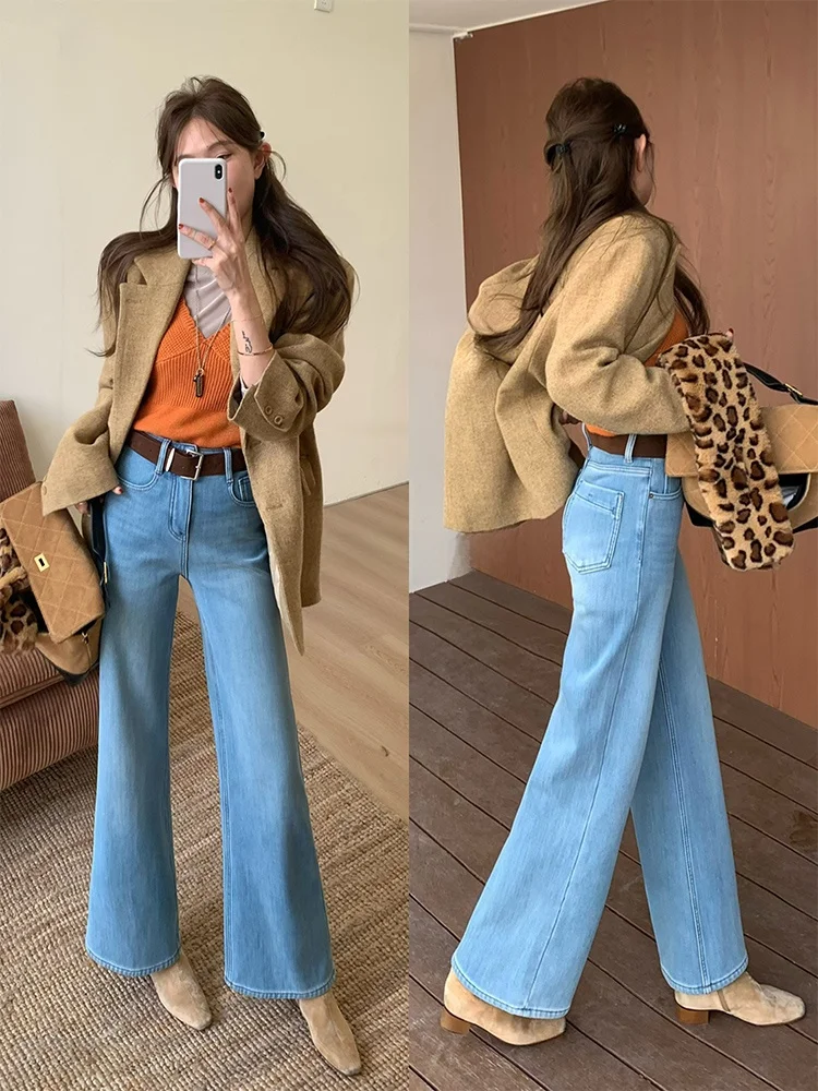 Светло-голубая джинсовая ткань в стиле ретро, зимние джинсы-колокольчики с высокой талией, женские модные повседневные износостойкие джинсы
Светло-голубая джинсовая ткань в стиле ретро, зимние джинсы-колокольчики с высокой талией, женские модные повседневные износостойкие джинсы