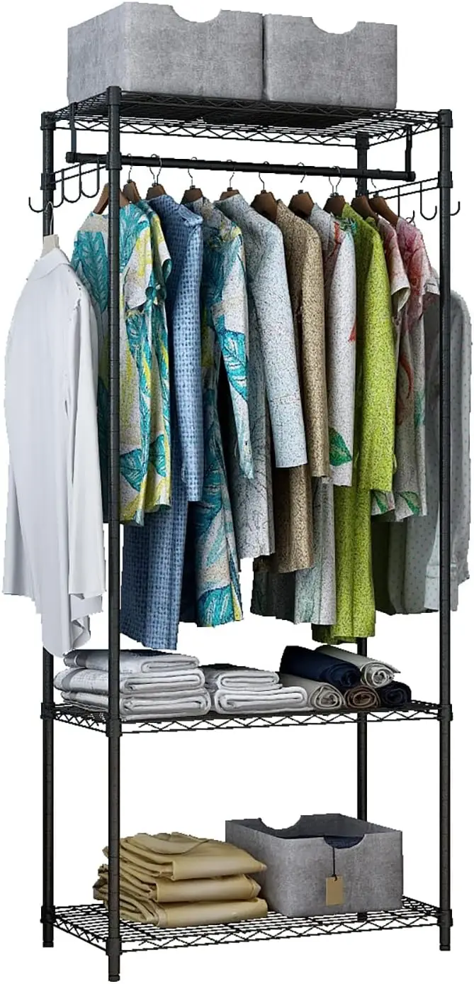 3-Tier Heavy Duty Clothing Rack with Side Hooks, Adjustable Garment Rack for Bedroom, Laundry, Black, 300LBS Capacity
3-Tier Heavy Duty Clothing Rack with Side Hooks, Adjustable Garment Rack for Bedroom, Laundry, Black, 300LBS Capacity