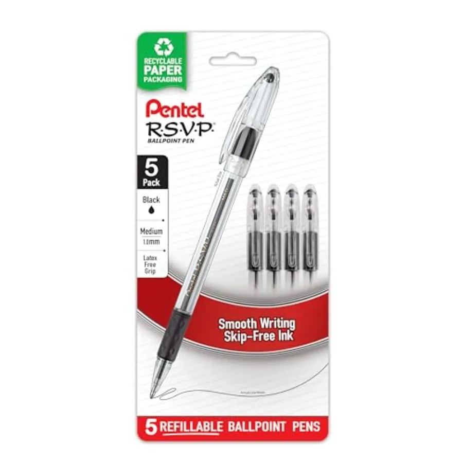 RSVP Ballpoint Pen, 1.0mm,Medium Line, Ink, Pack of 5 (BK91BP5A
RSVP Ballpoint Pen, 1.0mm,Medium Line, Ink, Pack of 5 (BK91BP5A