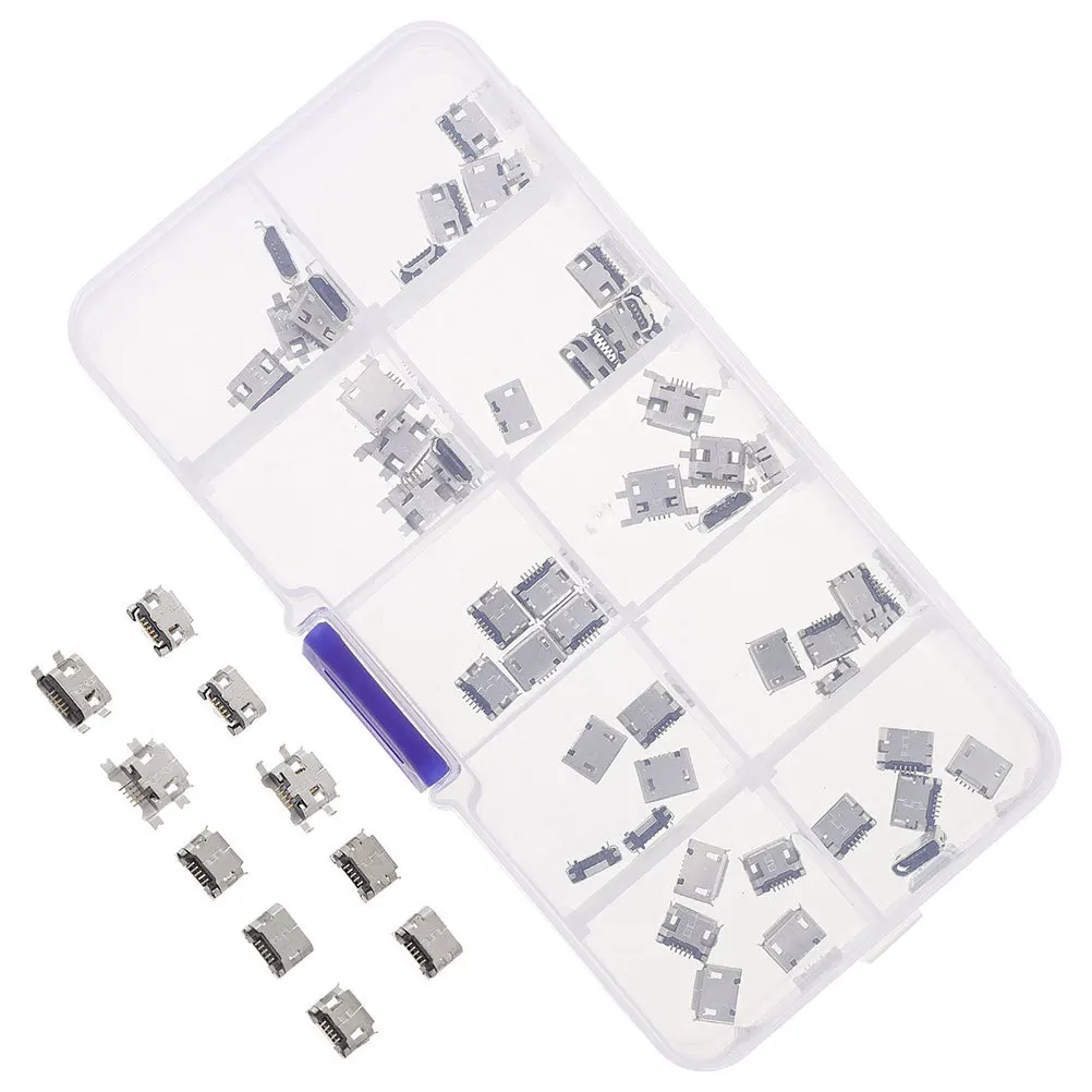 100Pcs Replacement Micro USB Port Socket 5-Pin Female Connector for Mobile Repair Charging Dock and Electronics DIY