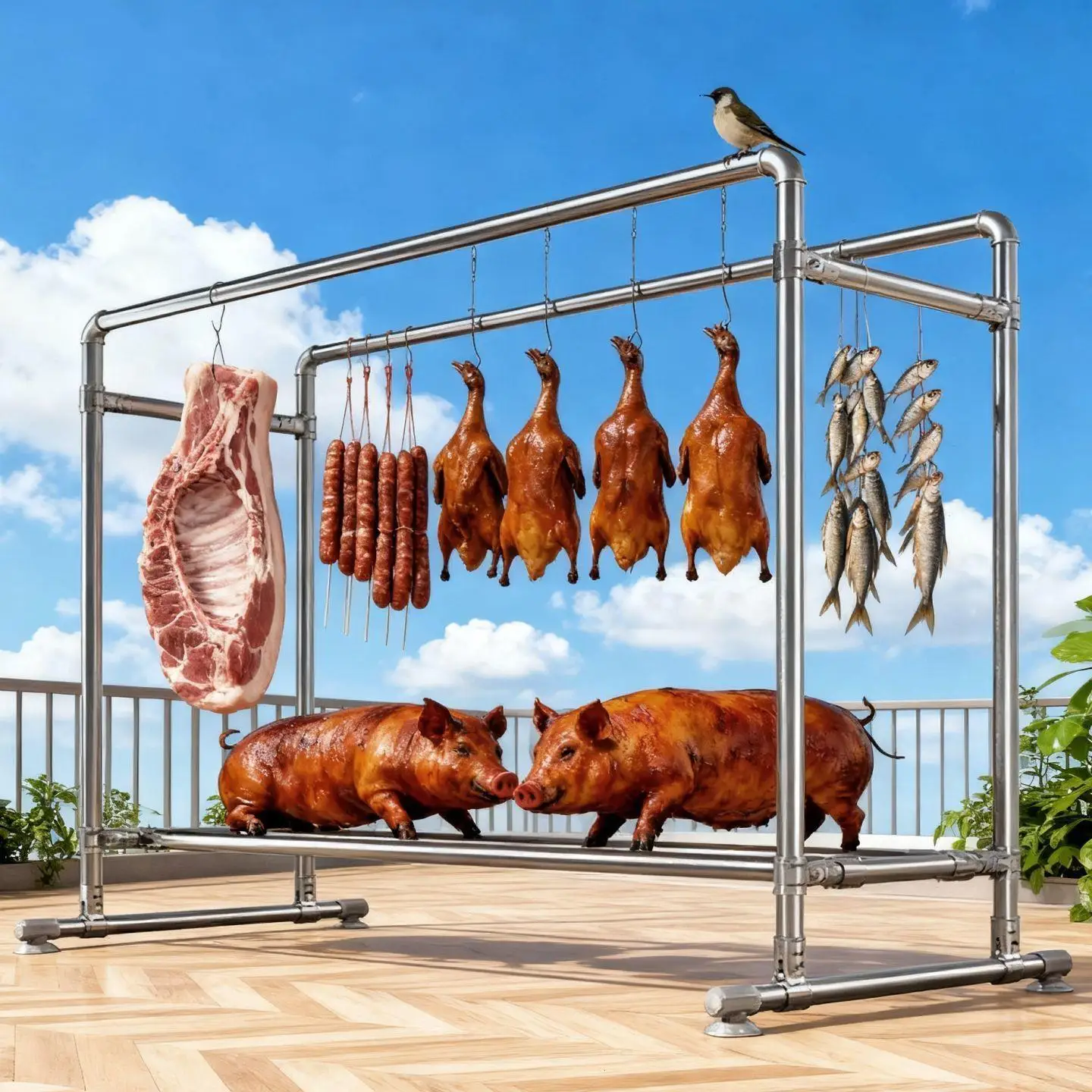 Home Use Galvanized Steel Pipe Clothes Drng Ra Sausage And Bacon Hanging Ra for Beef And Pork Rust Proof Storage Organizer
Home Use Galvanized Steel Pipe Clothes Drng Ra Sausage And Bacon Hanging Ra for Beef And Pork Rust Proof Storage Organizer
