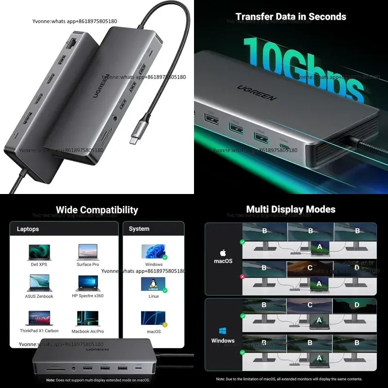 UGREEN Revodok Pro 313 Laptop Docking Station 13 in 1 USB Hub 4K Triple Display USB C Dock Dual DP Adapter 10Gbps Data
UGREEN Revodok Pro 313 Laptop Docking Station 13 in 1 USB Hub 4K Triple Display USB C Dock Dual DP Adapter 10Gbps Data