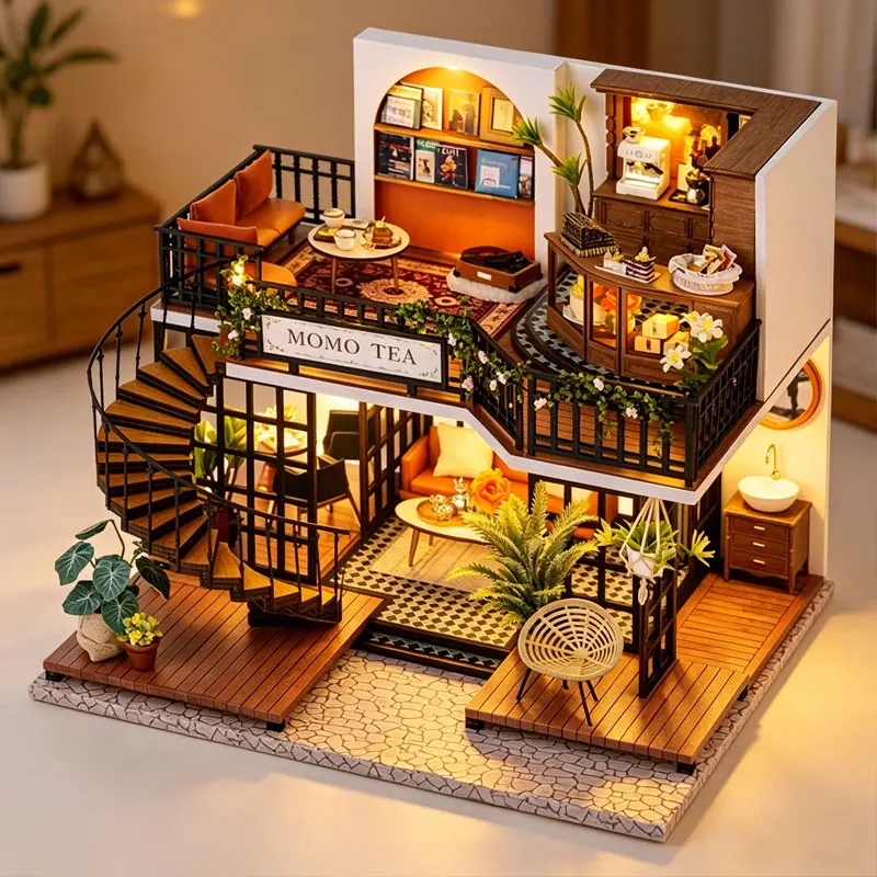 Zuuton 3D MOMO TEA Cafe DIY Dollhouse Kit Wooden Miniature House with LED Light Easy Assembly Craft Gift for Home Decoration
Zuuton 3D MOMO TEA Cafe DIY Dollhouse Kit Wooden Miniature House with LED Light Easy Assembly Craft Gift for Home Decoration
