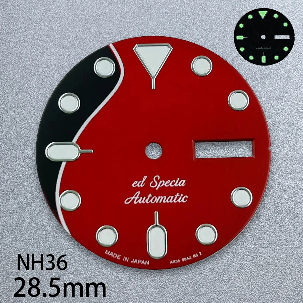 28.5mm S Logo SKX007 Dial Fit NH36/4R36 Movement Green Luminous Dual Calendar Red Diving Dial Watch Modification Accessories
28.5mm S Logo SKX007 Dial Fit NH36/4R36 Movement Green Luminous Dual Calendar Red Diving Dial Watch Modification Accessories