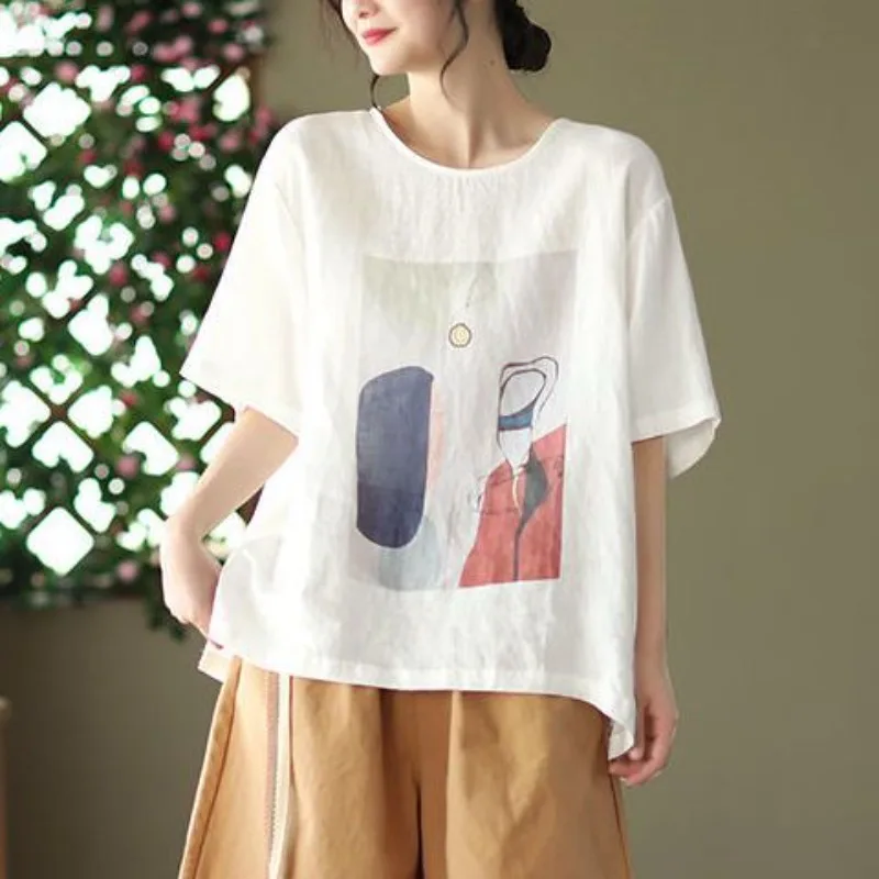 Cotton Linen T Shirts Women Fashion Vintage Art Printed T-shirt Casual Loose Short Sleeve Pullover Tops 2026 Summer Thin Tshirt
Cotton Linen T Shirts Women Fashion Vintage Art Printed T-shirt Casual Loose Short Sleeve Pullover Tops 2026 Summer Thin Tshirt