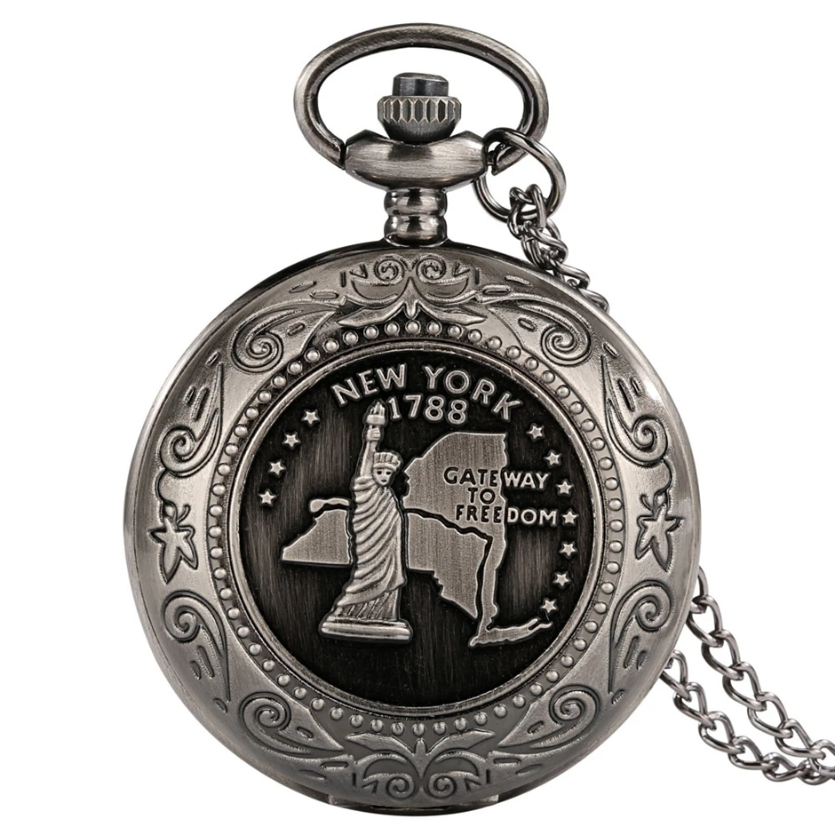 Retro Gray New York 1788 Gateway to Freedom Statue of Liberty Pattern Quartz Pocket Watch Necklace Pendant Clock for Men Women
Retro Gray New York 1788 Gateway to Freedom Statue of Liberty Pattern Quartz Pocket Watch Necklace Pendant Clock for Men Women