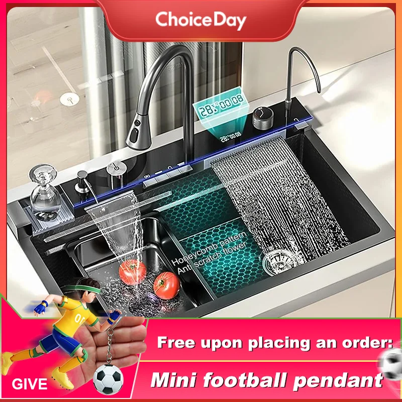 304 Waterfall Stainless Steel Kitchen Sink Large Single Sink Built-in Digital Display Faucet Soap Dispenser Cup Washing Machine
304 Waterfall Stainless Steel Kitchen Sink Large Single Sink Built-in Digital Display Faucet Soap Dispenser Cup Washing Machine