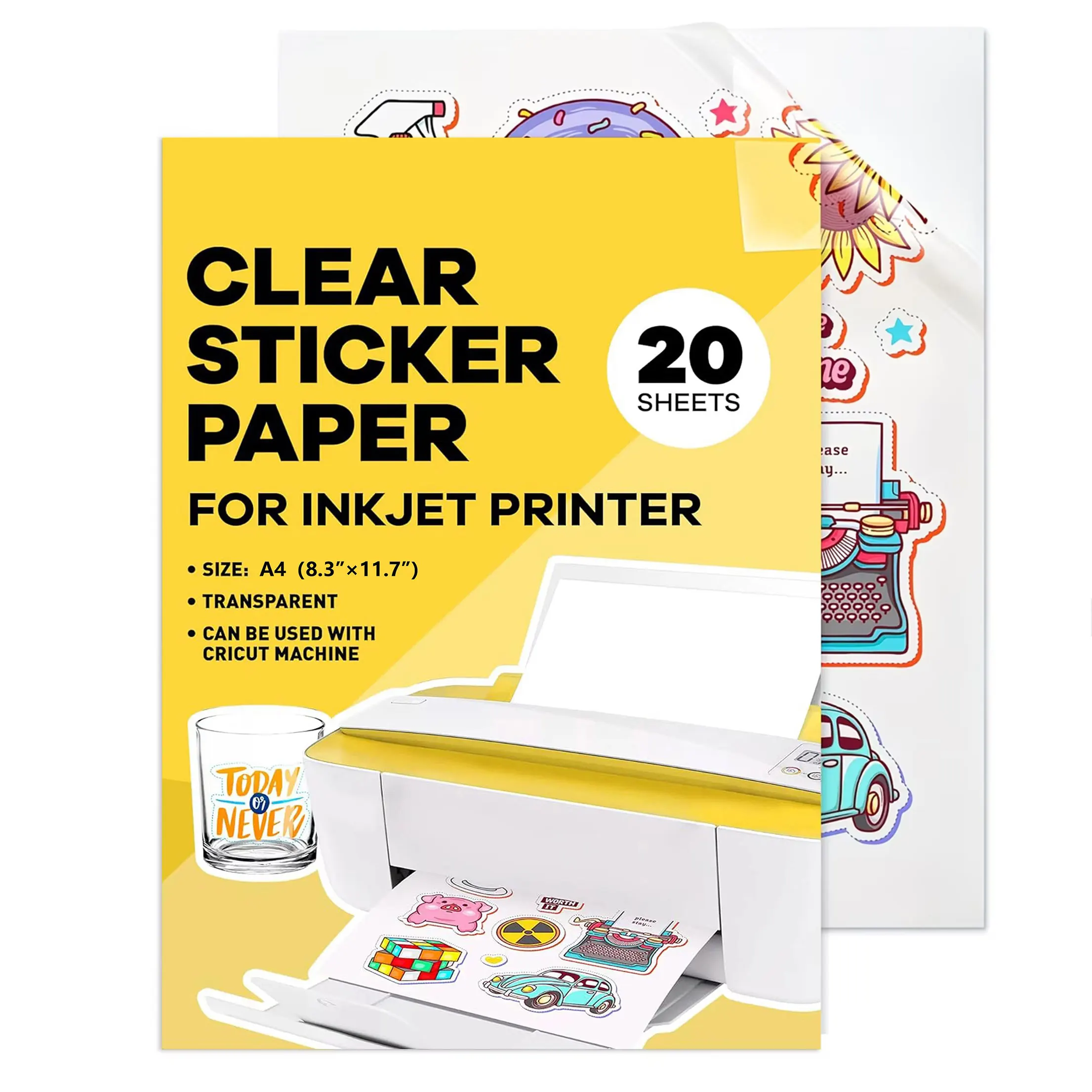 10/20 Sheets A4 Printable Transparent Vinyl Sticker Paper for Inkjet Printer Clear Film Self-Adhesive Paper Tear Resistant
10/20 Sheets A4 Printable Transparent Vinyl Sticker Paper for Inkjet Printer Clear Film Self-Adhesive Paper Tear Resistant