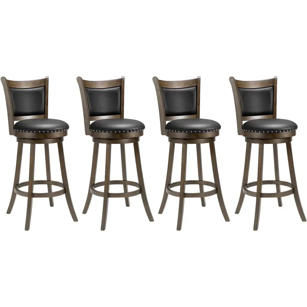 Set of 4 30 Inch High-Back Bar Stools with Black Faux Leather Padded Seats and Solid Rubberwood Legs, Suitable for Kitchen Islan
Set of 4 30 Inch High-Back Bar Stools with Black Faux Leather Padded Seats and Solid Rubberwood Legs, Suitable for Kitchen Islan