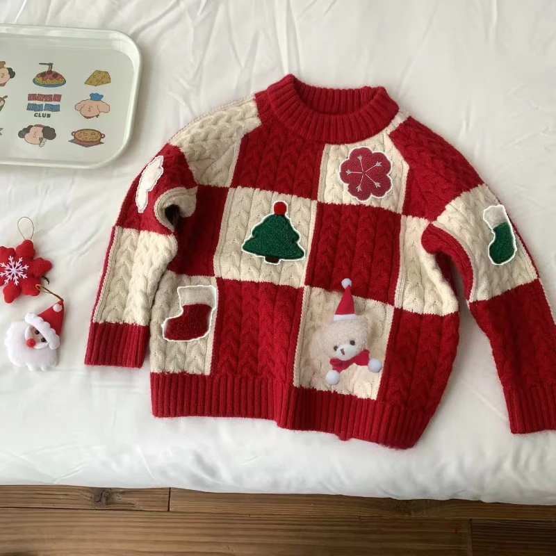 2025 Autumn/Winter New Cute Christmas Style Thickened Color blocked Red and White Checkered Sweater
2025 Autumn/Winter New Cute Christmas Style Thickened Color blocked Red and White Checkered Sweater
