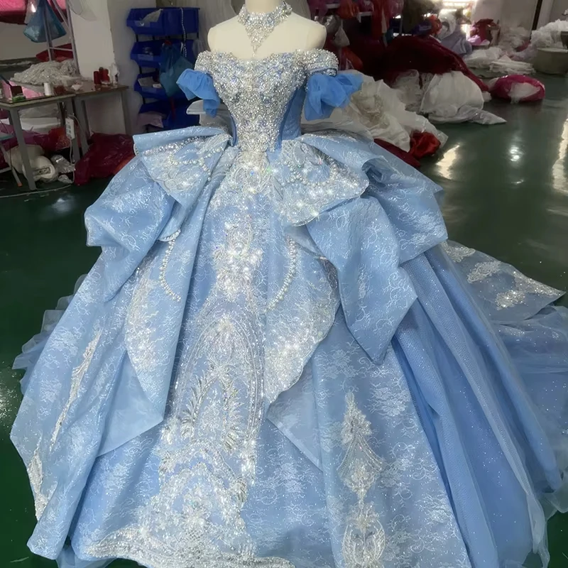 Blue Prom Dress Sweetheart Off Shoulder Lace Up Back Bow Crystal Beaded Long Dresses For Special Occasions
Blue Prom Dress Sweetheart Off Shoulder Lace Up Back Bow Crystal Beaded Long Dresses For Special Occasions