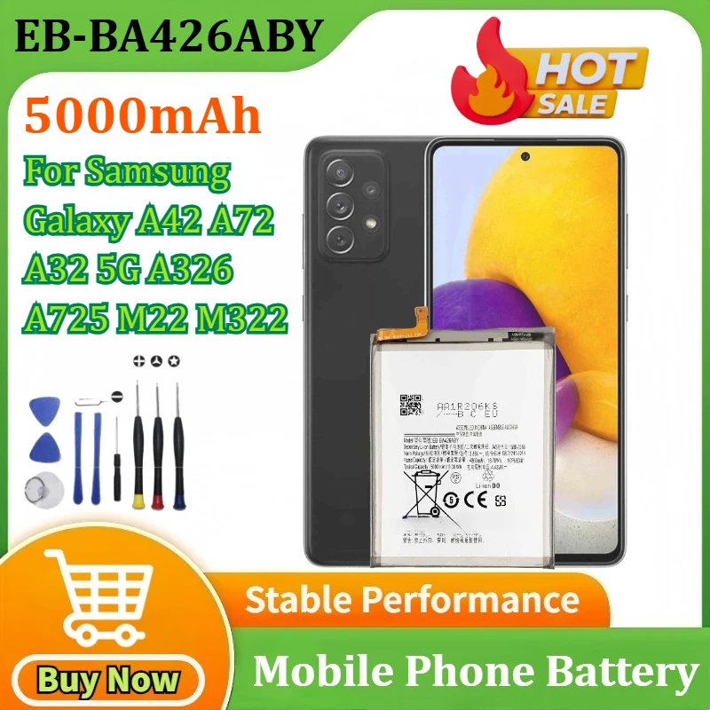 New EB-BA426ABY 5000mAh Battery for Samsung Galaxy A42 A72 A32 5G A326 A725 M22 M322 High Quality Replacement Mobile Phone
New EB-BA426ABY 5000mAh Battery for Samsung Galaxy A42 A72 A32 5G A326 A725 M22 M322 High Quality Replacement Mobile Phone
