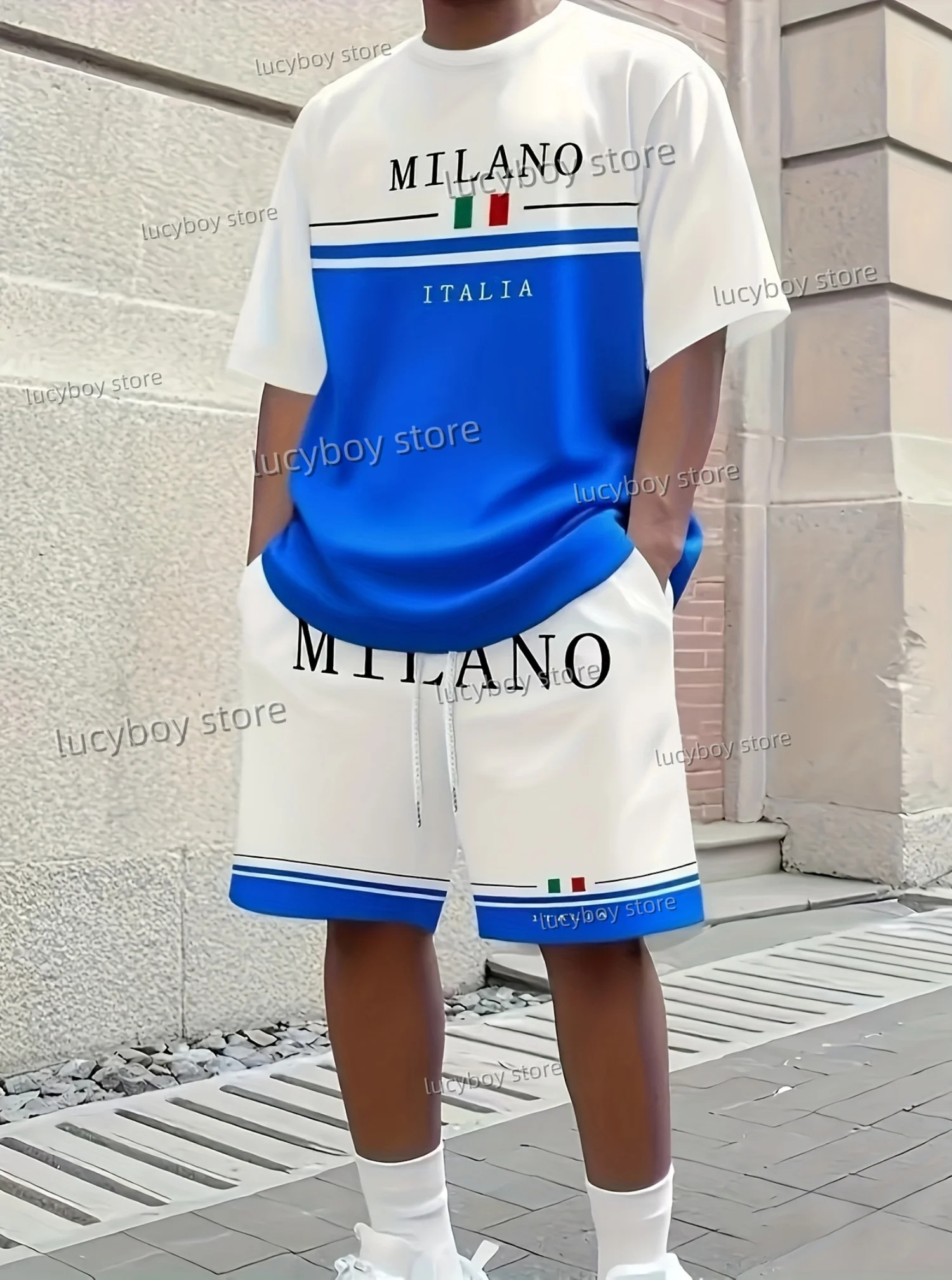 Summer Men' Color Block letter Print Set Short Sleeve T-Shirt Shorts Set Adult Sport Jogging Plus Size Tracksuit 2 Piece Set
Summer Men' Color Block letter Print Set Short Sleeve T-Shirt Shorts Set Adult Sport Jogging Plus Size Tracksuit 2 Piece Set