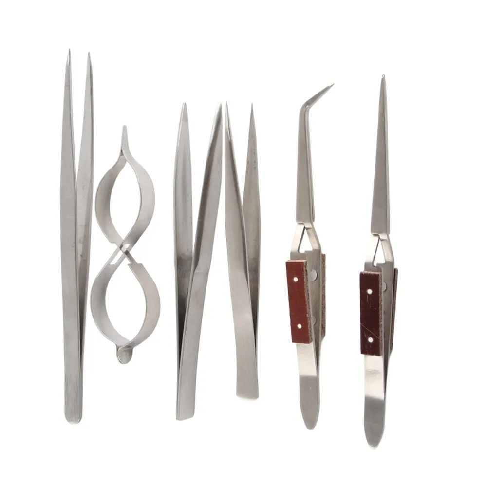 6pcs Straight/Curved Tip Jewelry Tweezer Cross Locking Self-Locking Soldering Tweezers Self-Lock Tweezer Jewelers Use
6pcs Straight/Curved Tip Jewelry Tweezer Cross Locking Self-Locking Soldering Tweezers Self-Lock Tweezer Jewelers Use