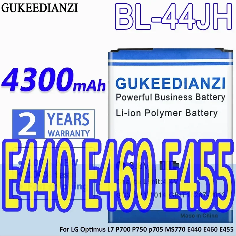 GUKEEDIANZI Battery BL-44JH 4300mAh For LG Optimus L7 P700 P750 p705 MS770 E440 E460 E455 Batteries Warranty
GUKEEDIANZI Battery BL-44JH 4300mAh For LG Optimus L7 P700 P750 p705 MS770 E440 E460 E455 Batteries Warranty