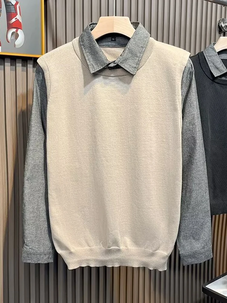Повседневный свитер с воротником-стойкой, имитация двухслойности, мужской базовый слой, осенне-зимняя верхняя одежда, вязаный свитер, модный бренд, молодежный стиль Vitali...
Повседневный свитер с воротником-стойкой, имитация двухслойности, мужской базовый слой, осенне-зимняя верхняя одежда, вязаный свитер, модный бренд, молодежный стиль Vitali...