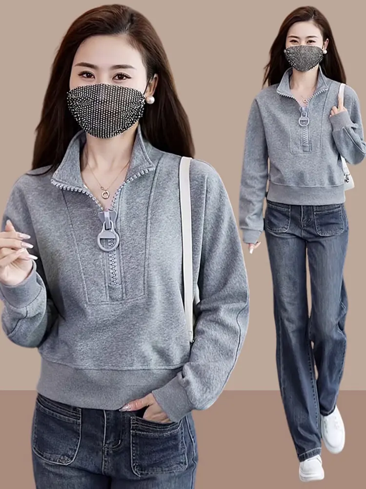 Fashionable Pure Color Hoodie Women's Short Zipper Stand Collar Loose Slimming Outerwear Korean Style Organic Cotton Long Sleeve
Fashionable Pure Color Hoodie Women's Short Zipper Stand Collar Loose Slimming Outerwear Korean Style Organic Cotton Long Sleeve