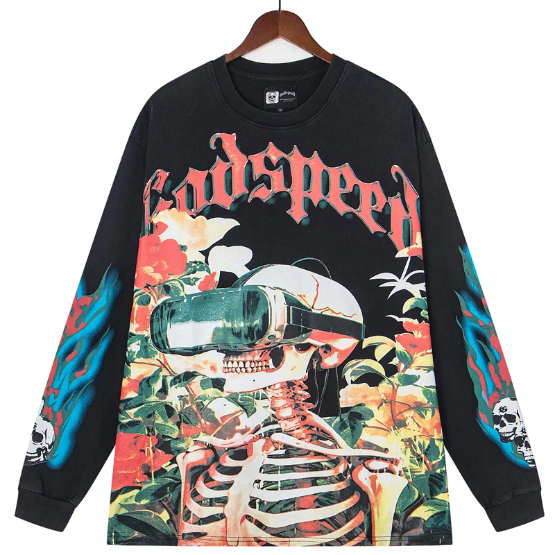 Men Women Street Hip-hop New Godspeed T-shirts High-quality Glasses Skull Print Tops Pullover GOD SPEED Long Sleeve
Men Women Street Hip-hop New Godspeed T-shirts High-quality Glasses Skull Print Tops Pullover GOD SPEED Long Sleeve