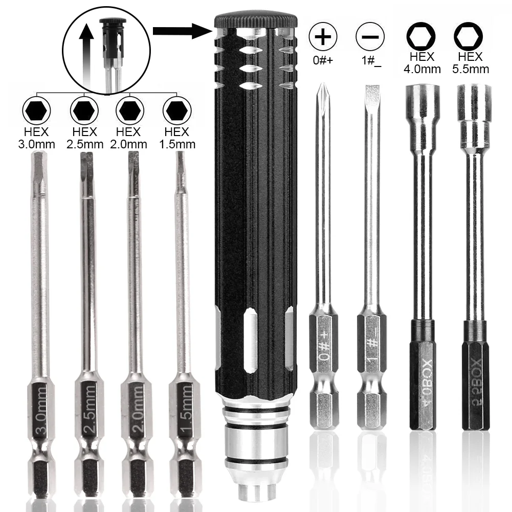 8 in 1 Screwdriver Hobby Hardware Repair Tools Kit For RC Car Drone Plane Hex Philip Spanner Socket Hexagon H1.5 H2.0 H2.5 H3.0
8 in 1 Screwdriver Hobby Hardware Repair Tools Kit For RC Car Drone Plane Hex Philip Spanner Socket Hexagon H1.5 H2.0 H2.5 H3.0
