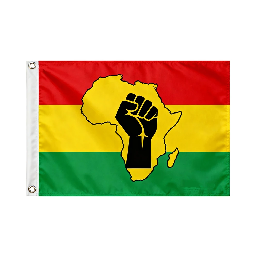 Pan-African Flag 2x3ft 3x5ft Polyester with A Black Fist of Unity Over Africa's Silhouette Outdoor Indoor Decor
Pan-African Flag 2x3ft 3x5ft Polyester with A Black Fist of Unity Over Africa's Silhouette Outdoor Indoor Decor