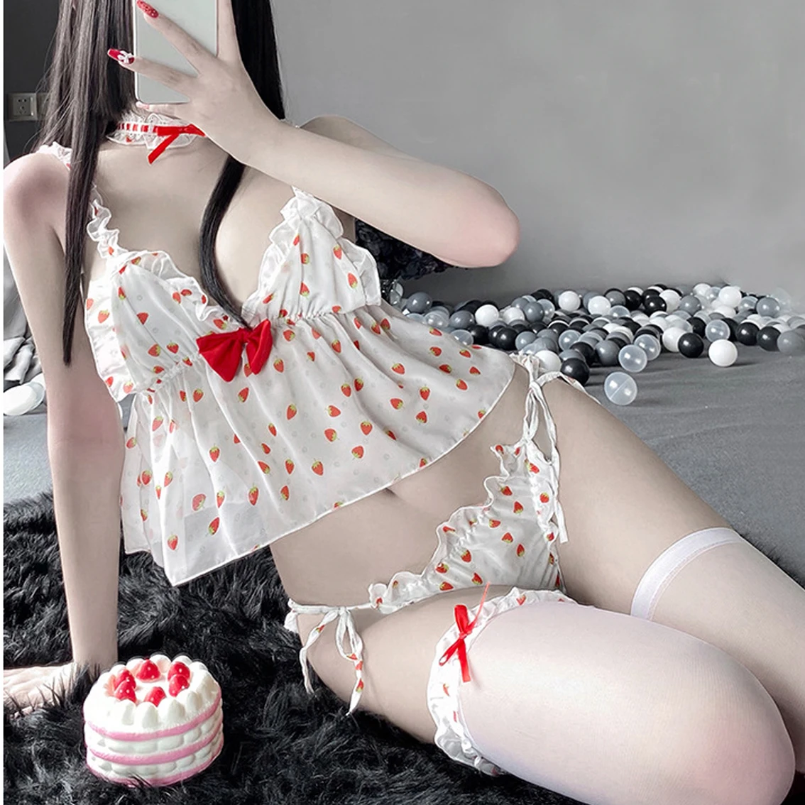 Lolita Strawberry Printed Sweet Underwear Women Erotic Sexy Lingerie Cute Sleepwear Uniform G-String White Chiffon Pajamas Set
Lolita Strawberry Printed Sweet Underwear Women Erotic Sexy Lingerie Cute Sleepwear Uniform G-String White Chiffon Pajamas Set