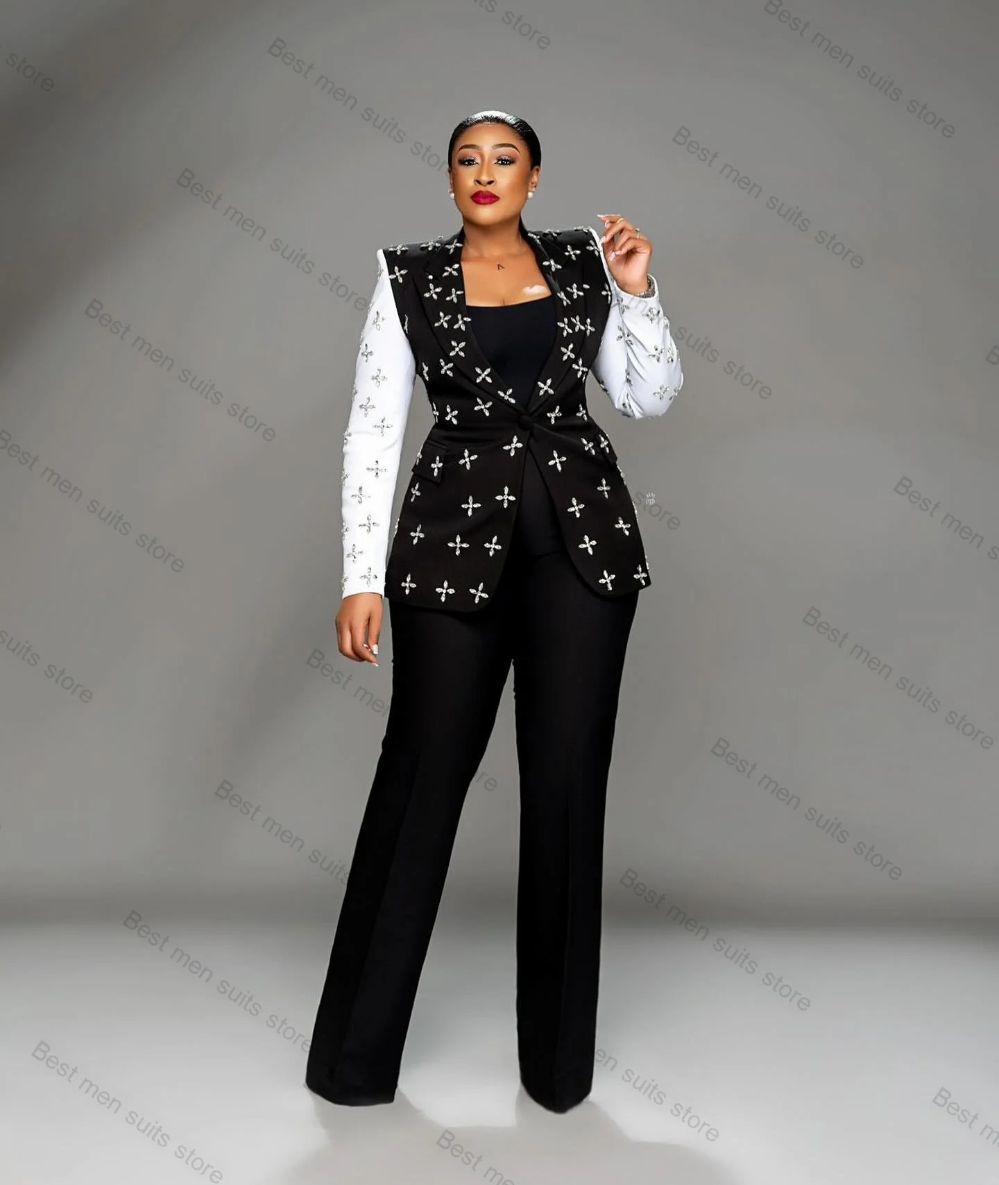 Crystals Women Suit Pants Set 2 Piece Blazer+Trousers Black White Business Formal Office Jacket Customized Wedding Prom Coat
Crystals Women Suit Pants Set 2 Piece Blazer+Trousers Black White Business Formal Office Jacket Customized Wedding Prom Coat