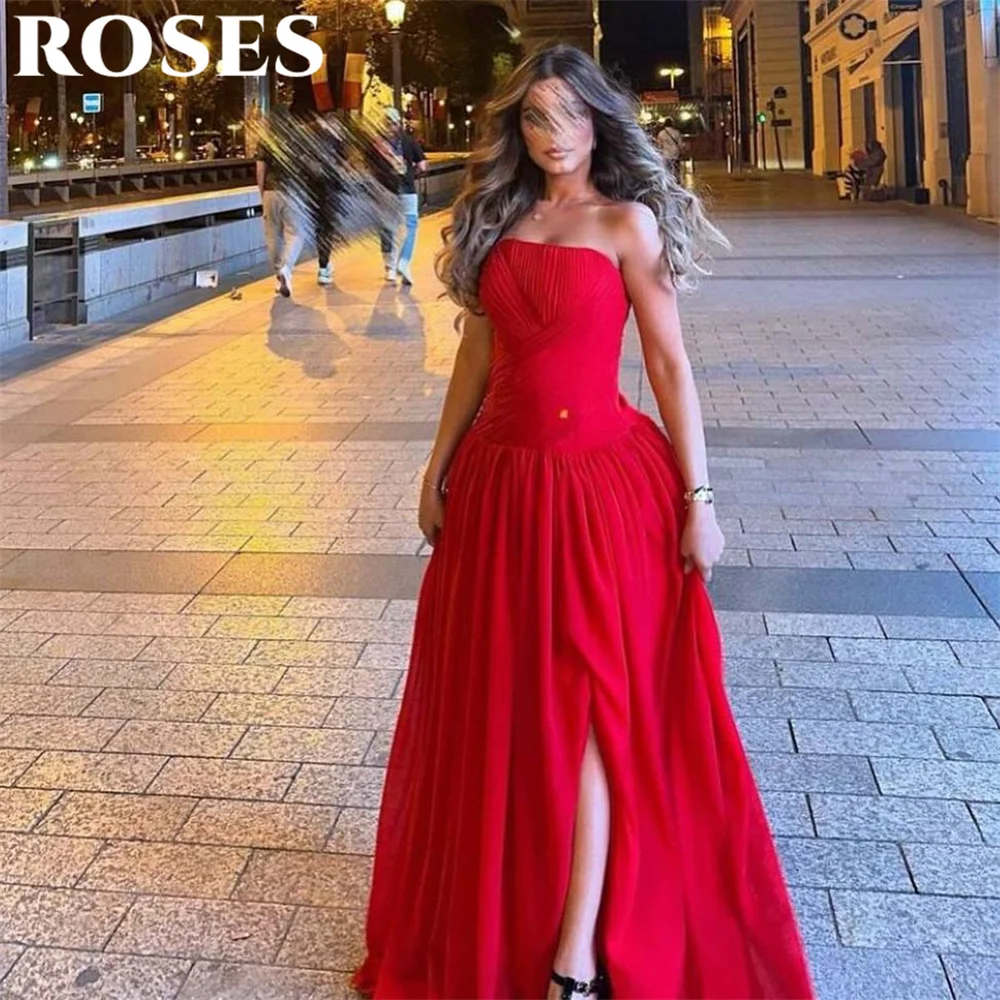 ROSES Red Elegant Strapless Party Dress Satin Chic A-Line Prom Dress with Side Split Sleeveless Formal Gown for Woman Customized
ROSES Red Elegant Strapless Party Dress Satin Chic A-Line Prom Dress with Side Split Sleeveless Formal Gown for Woman Customized