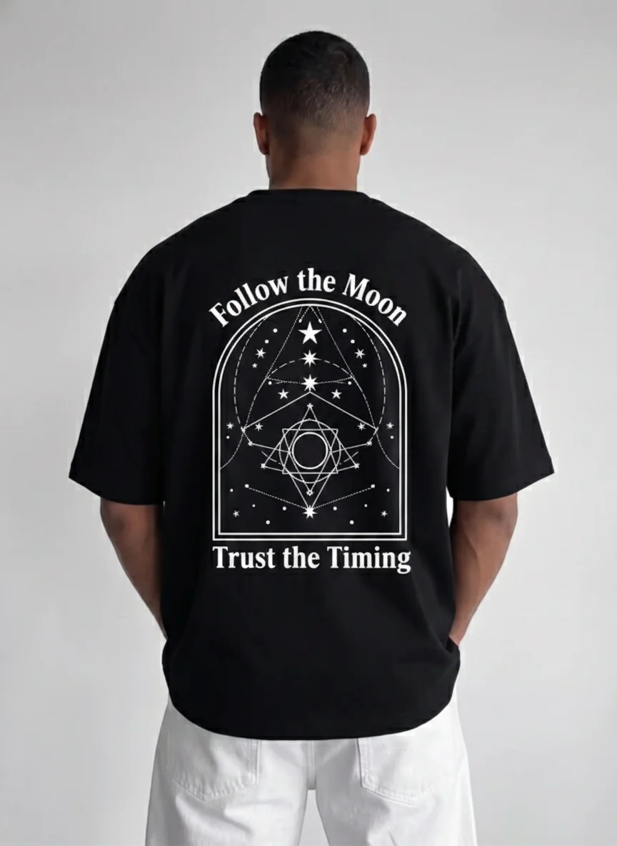 Black Mystical Moon Graphic Tee with Geometric Stars Print Celestial Printed Tee Casual Wear Unisex Oversized Top Streetwear
Black Mystical Moon Graphic Tee with Geometric Stars Print Celestial Printed Tee Casual Wear Unisex Oversized Top Streetwear