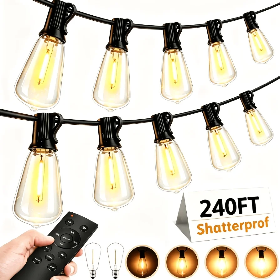 ST38 Outdoor LED String Lights - Waterproof & Shatterproof LED Patio Lights, Durable Design For Backyard, Garden, Balcony, Commercial/Residential Use, Connectable (240/180/120/60ft Length), Outdoor Decorative Lighting, Heavy-Duty Plastic Wire
ST38 Outdoor LED String Lights - Waterproof & Shatterproof LED Patio Lights, Durable Design For Backyard, Garden, Balcony, Commercial/Residential Use, Connectable (240/180/120/60ft Length), Outdoor Decorative Lighting, Heavy-Duty Plastic Wire