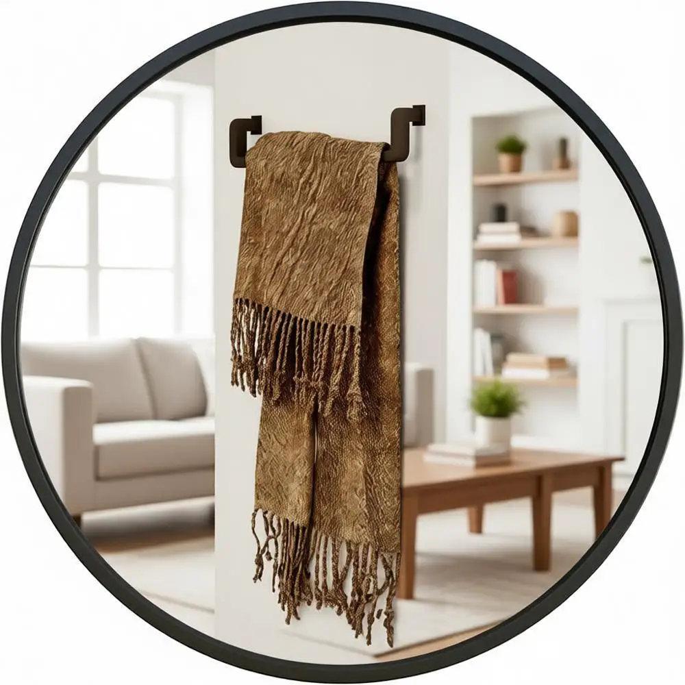 24-дюймовое черное круглое настенное зеркало для ванной или гостиной, современный декор в металлической раме
24-дюймовое черное круглое настенное зеркало для ванной или гостиной, современный декор в металлической раме