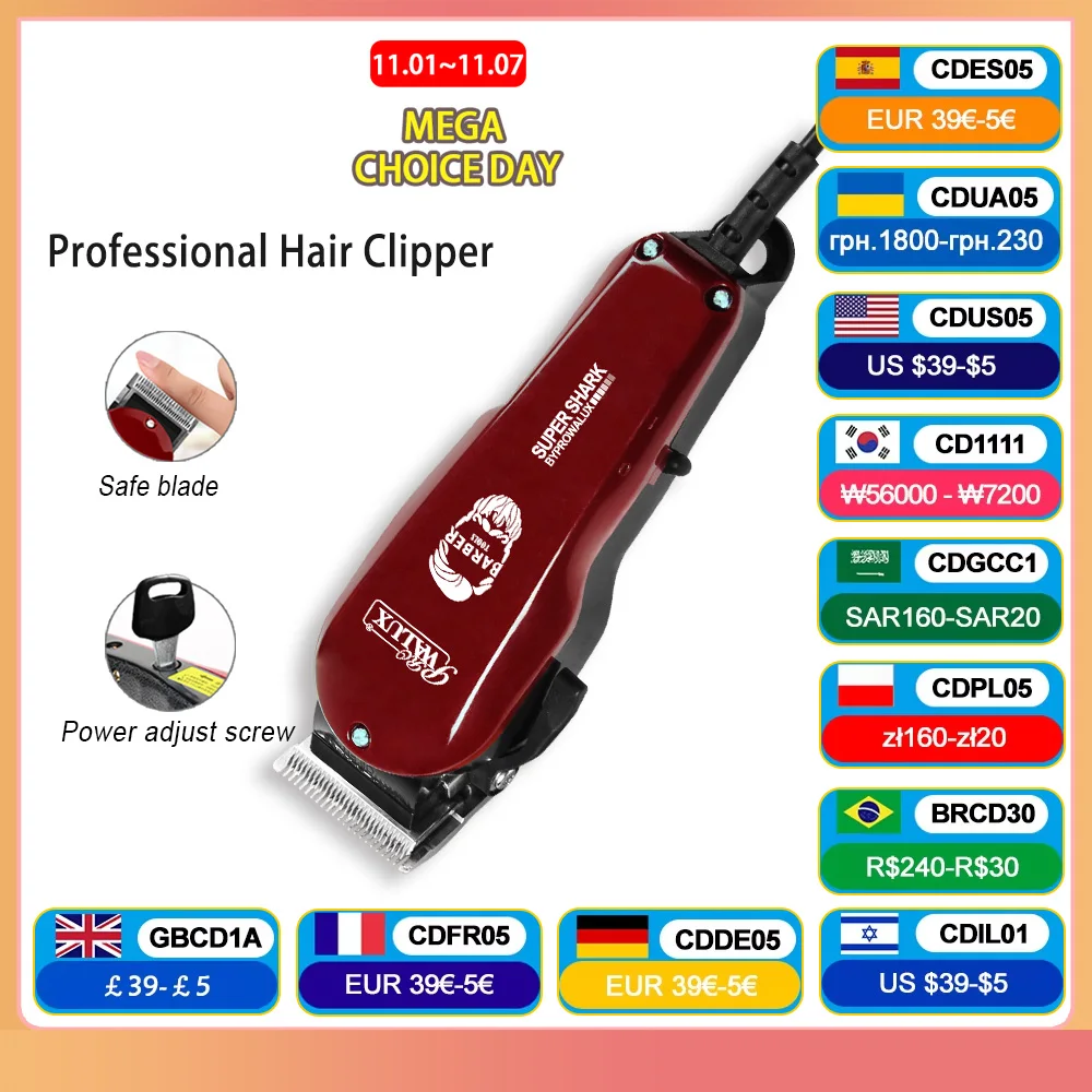 WALUX Men's Hair Clipper With Thread AC220-240V Powerful Hair Trimmer 10W Home Man Hair Trimmer 2M Cable Hair Cutting Machine
WALUX Men's Hair Clipper With Thread AC220-240V Powerful Hair Trimmer 10W Home Man Hair Trimmer 2M Cable Hair Cutting Machine
