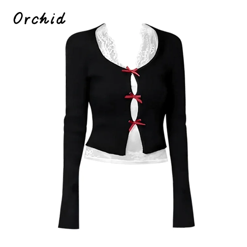 2024 Winter Coquette Sexy Casual Long Sleeve Lace Slim Fit Bow T-Shirts Women's Fashion Hotsweet Hollow Out Sheath Tees Tops
2024 Winter Coquette Sexy Casual Long Sleeve Lace Slim Fit Bow T-Shirts Women's Fashion Hotsweet Hollow Out Sheath Tees Tops