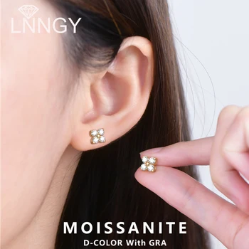 Lngy 여성용 모이사나이트 귀걸이, 네잎 클로버 스터드 귀걸이, 모이사나이트 피어싱 쥬얼리, 925 스털링 실버 인증