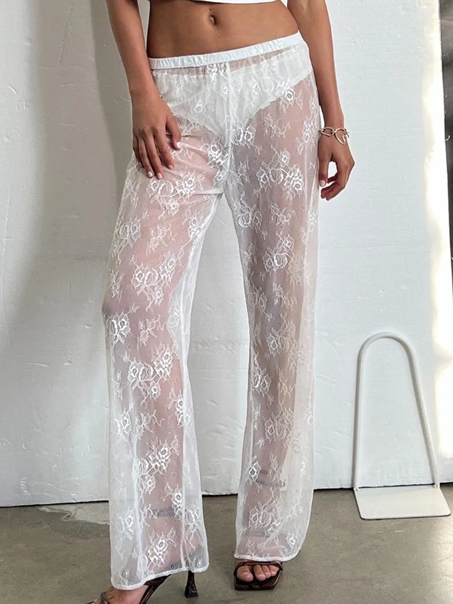 Women Lace Pants Retro Vintage Flower See Through Elastic Waist Straight Leg Long Trousers Female Autumn Casual Pants Streetwear
Women Lace Pants Retro Vintage Flower See Through Elastic Waist Straight Leg Long Trousers Female Autumn Casual Pants Streetwear