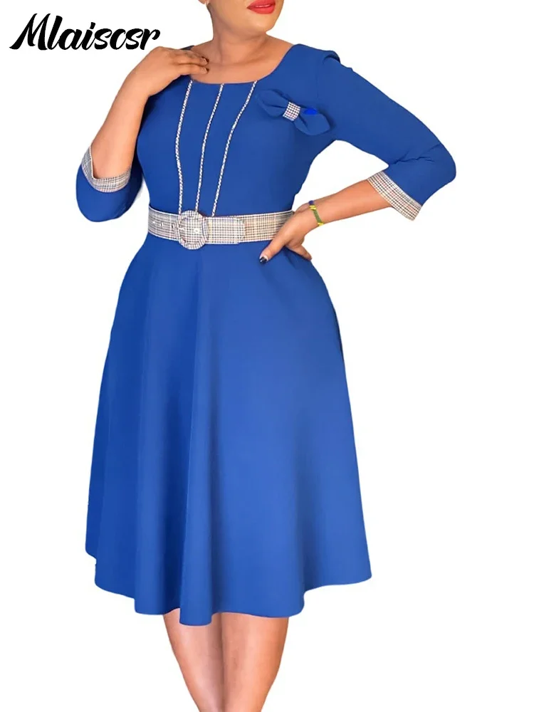 African Fashion O-Neck 3/4 Sleeve A-Line Pleated Mid Dress with Belt Women Autumn Elegant Evening Party Birthday Robe 
African Fashion O-Neck 3/4 Sleeve A-Line Pleated Mid Dress with Belt Women Autumn Elegant Evening Party Birthday Robe
