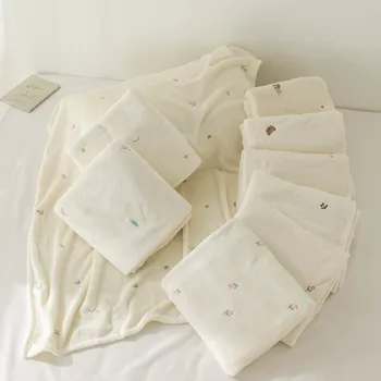 양털 아기 담요 신생아 가을 겨울 포대기 담요, 부드럽고 따뜻한 유모차 커버 침구, 곰 자수 아기 액세서리