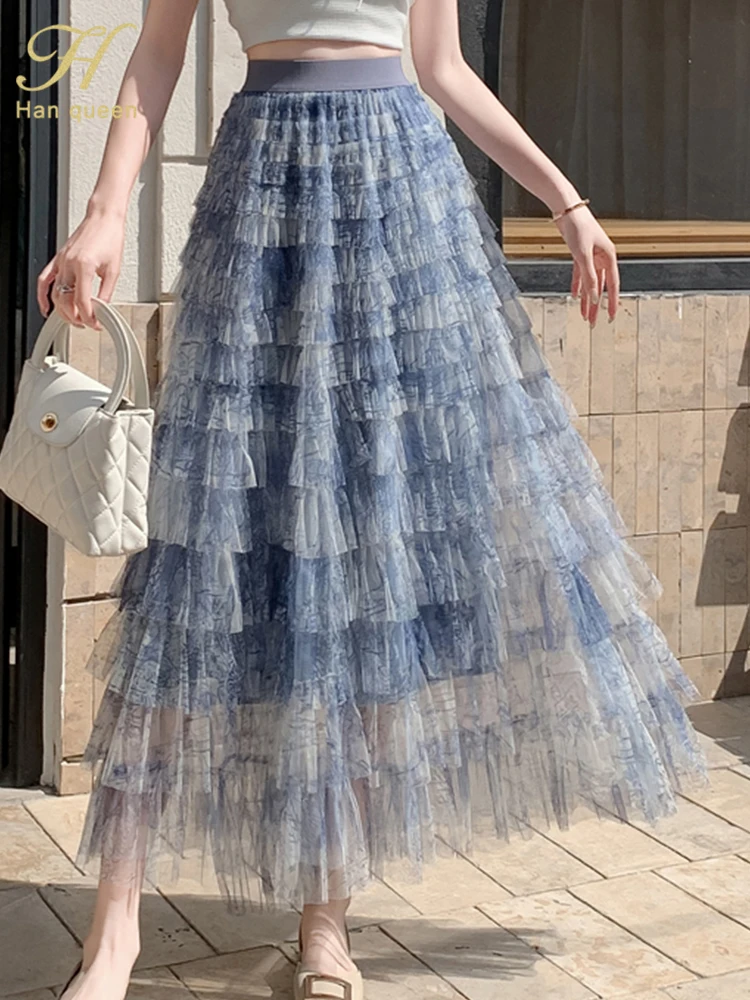 Women Simple Office Elastic Fairy Tiered High Waist A-line Big Hem Loose Skirts Chic Long Blue Mesh Cake Skirt
Women Simple Office Elastic Fairy Tiered High Waist A-line Big Hem Loose Skirts Chic Long Blue Mesh Cake Skirt