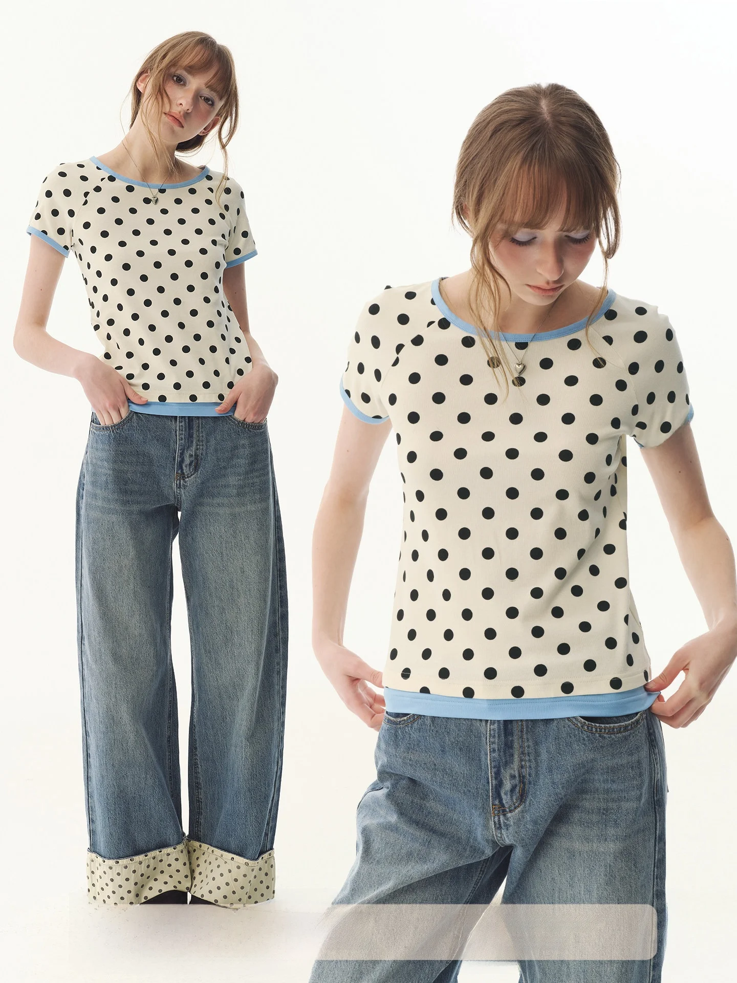 Sweet Cool Girl Color Block Polka Dot Print Short Sleeve T Shirt Women's Slim Fit round Neck Base Shirt Spring Summer Cotton ...
Sweet Cool Girl Color Block Polka Dot Print Short Sleeve T Shirt Women's Slim Fit round Neck Base Shirt Spring Summer Cotton ...
