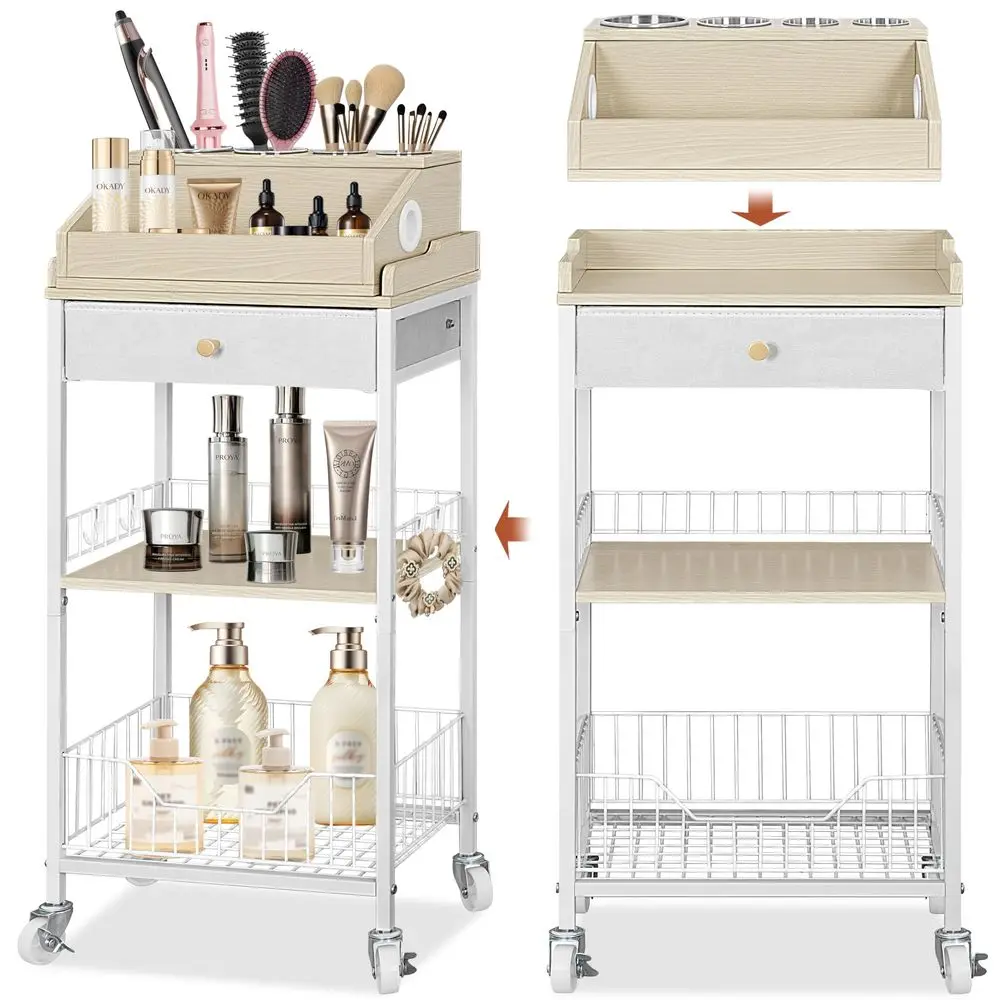 Organizer Cart with Removable Cosmetic Display Case, Large Makeup Cart with Drawer and 4 SS Tool Cups, 2in1 Vanity Organizer fo
Organizer Cart with Removable Cosmetic Display Case, Large Makeup Cart with Drawer and 4 SS Tool Cups, 2in1 Vanity Organizer fo