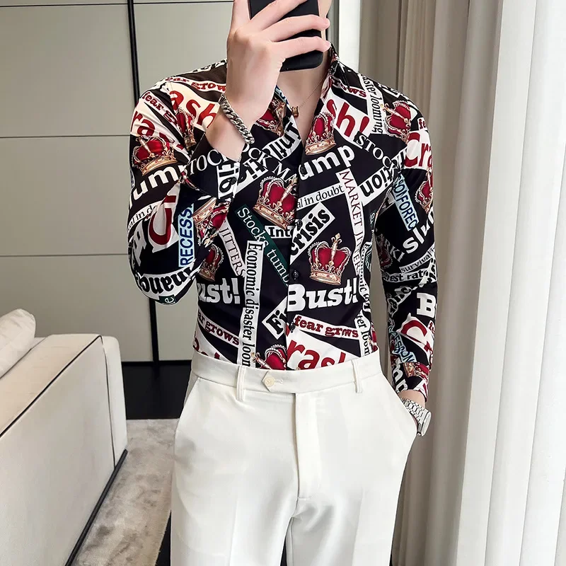 Luxury Crown Print Shirts Men Slim Long Sleeve Casual Shirt British Style Business Formal Dress Shirt Social Party Tuxedo Blouse
Luxury Crown Print Shirts Men Slim Long Sleeve Casual Shirt British Style Business Formal Dress Shirt Social Party Tuxedo Blouse