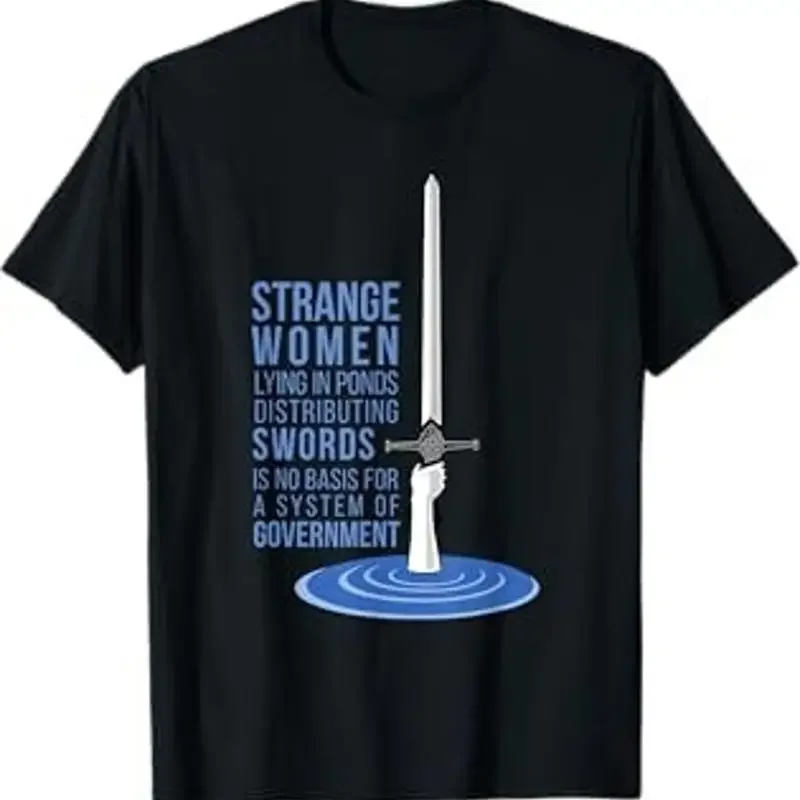 Strange Women Lying In Ponds Funny Monty Python Graphic T Shirt Cotton Crew Neck Men's Tee
Strange Women Lying In Ponds Funny Monty Python Graphic T Shirt Cotton Crew Neck Men's Tee