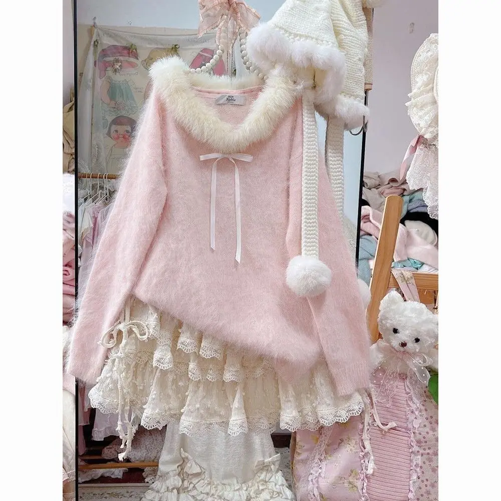 Pink Furry Sweater for Women Fall and Winter New Patchwork Bow V-neck Long Sleeve Knitting Pullover Y2k Style Tops Sweaters
Pink Furry Sweater for Women Fall and Winter New Patchwork Bow V-neck Long Sleeve Knitting Pullover Y2k Style Tops Sweaters