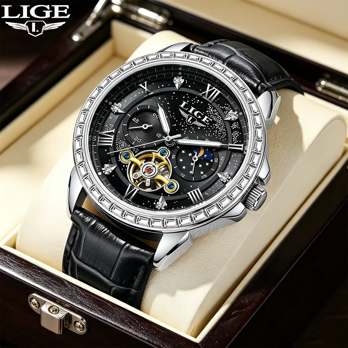 LIGE Business Watch For Men Waterproof Luxury Crystal Bezel Men Mechanical Watches Moon Phase Automatic Wristwatch Reloj Hombre
LIGE Business Watch For Men Waterproof Luxury Crystal Bezel Men Mechanical Watches Moon Phase Automatic Wristwatch Reloj Hombre