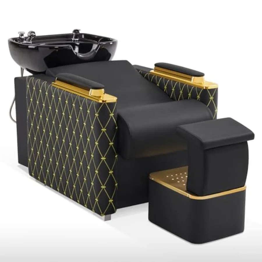 Backwash Shampoo Station Chair with Porcelain Ceramic Hair Wash Bowl, Vacuum Breaker, Professional BlackandGold Shampoo Chair f
Backwash Shampoo Station Chair with Porcelain Ceramic Hair Wash Bowl, Vacuum Breaker, Professional BlackandGold Shampoo Chair f